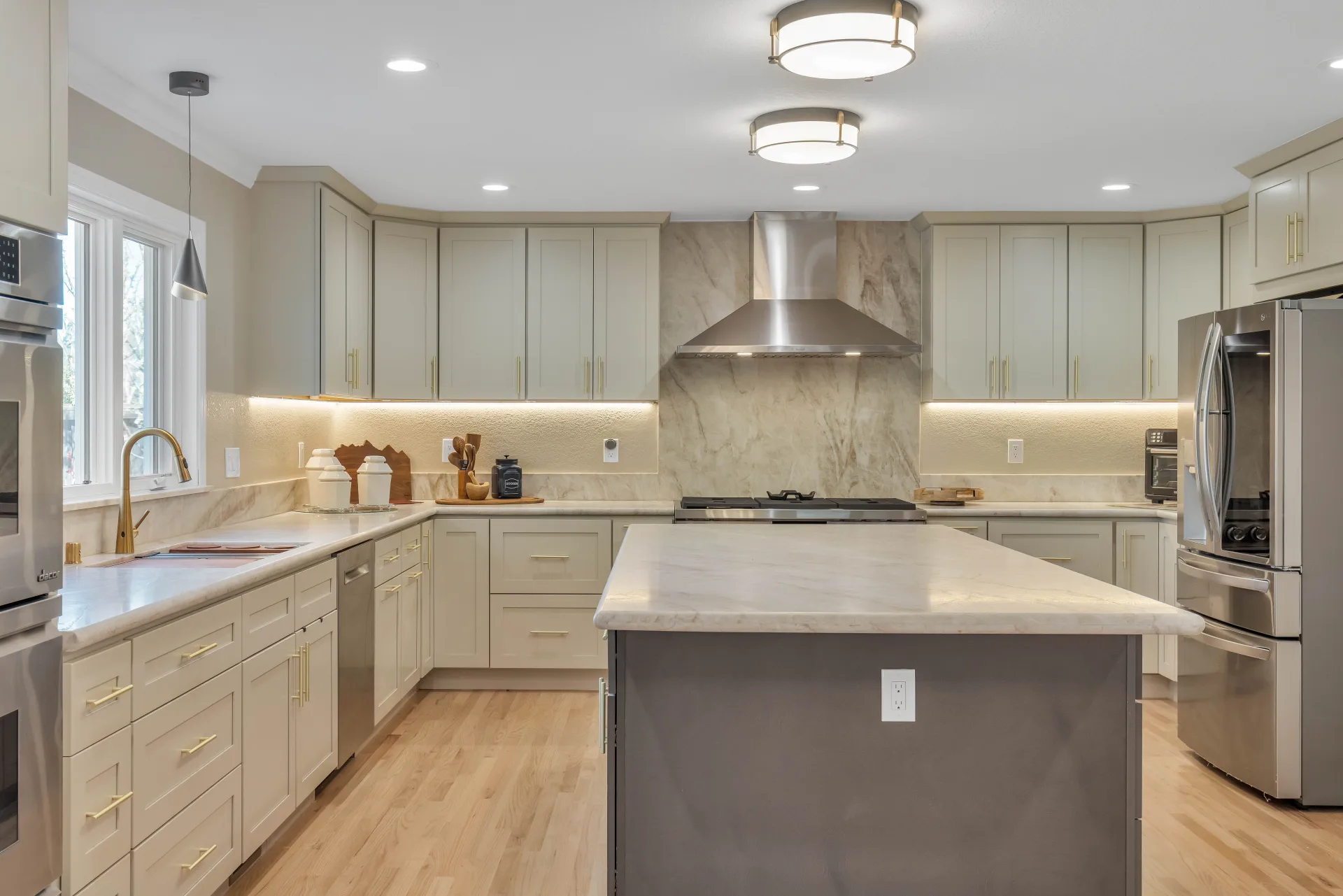 L-shaped kitchen layout in Danville CA — open concept with premium finishes by Inspired Builders
